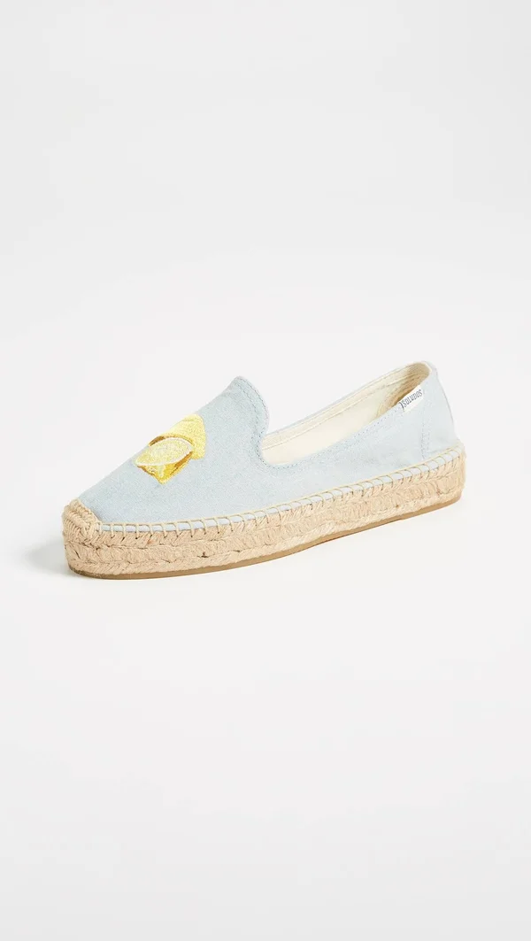 Soludos Lemon Platform Smoking Slipper Chambray