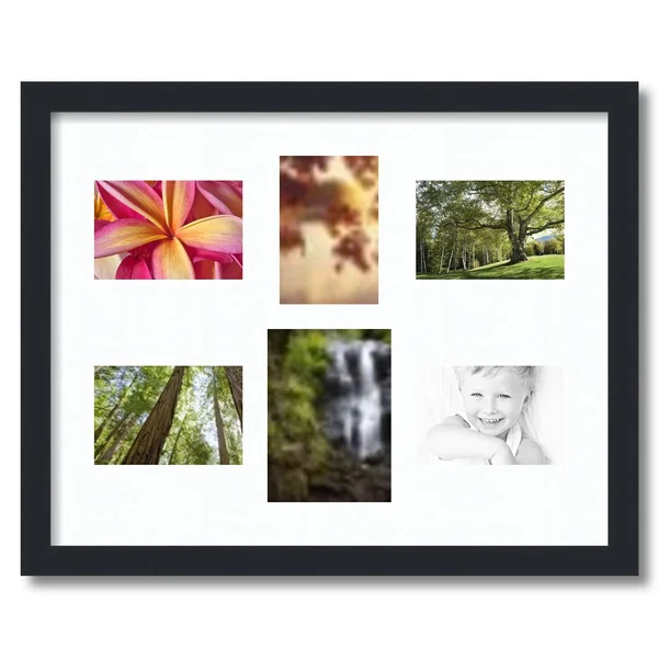Collage Picture Frame, Satin Black Frame with 6 openings for 5x7 Photos with Super White Mat. D3926T364, ArtToFrames