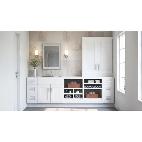 Hampton Bay Shaker Assembled 24x30x12 in. Diagonal Corner Wall Kitchen Cabinet in Satin White