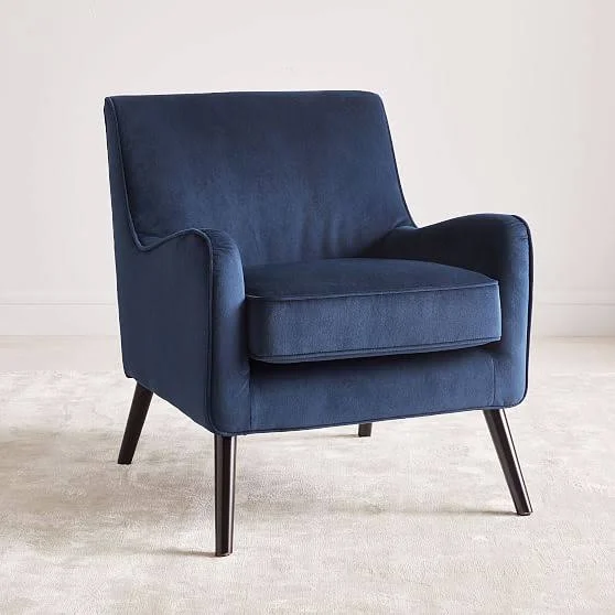 Book NOOK Armchair, Ink Blue, Performance Velvet, Chocolate