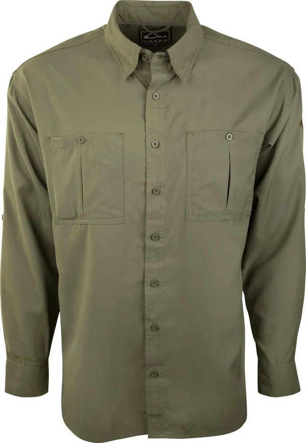 Drake Waterfowl Men's Flyweight Vented Back Shirt-Olive Small