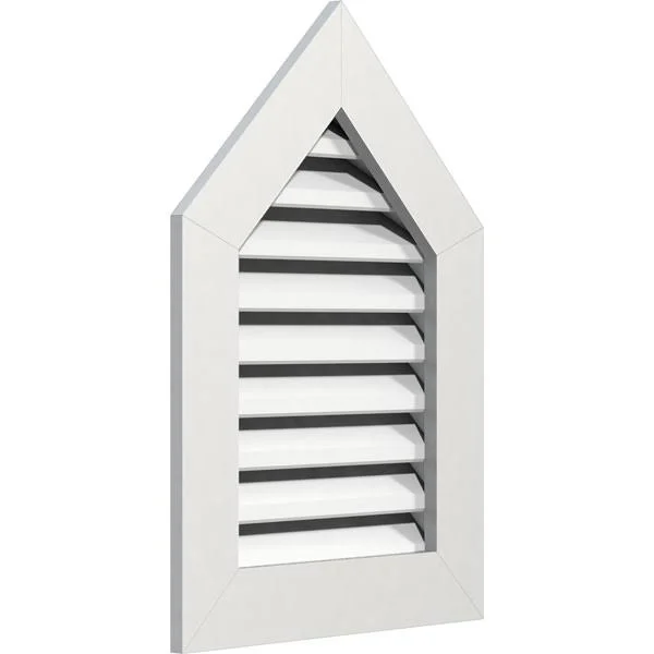 12 inchw x 34 inchh Peaked Top Gable Vent (17 inchw x 39 1/8 inchh Frame Size) 10/12 Pitch: Functional - PVC Gable Vent w/ 1 inch