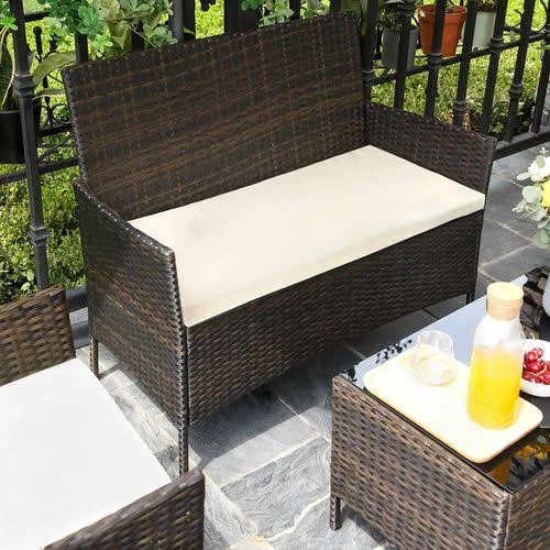SONGMICS Patio Furniture Set - PE Wicker Outdoor Furniture, for Porch Deck Backyard Outside Use, Brown and Beige UGGF002BR1