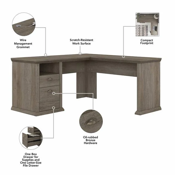 Bush Furniture Yorktown - Desk - L-shaped - restored gray