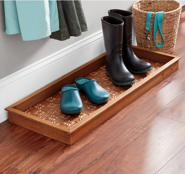 Boot Tray - Metal/Wood, Brown