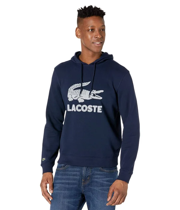 Lacoste Men's Long Sleeve Flocked Graphic Croc Hooded Sweatshirt