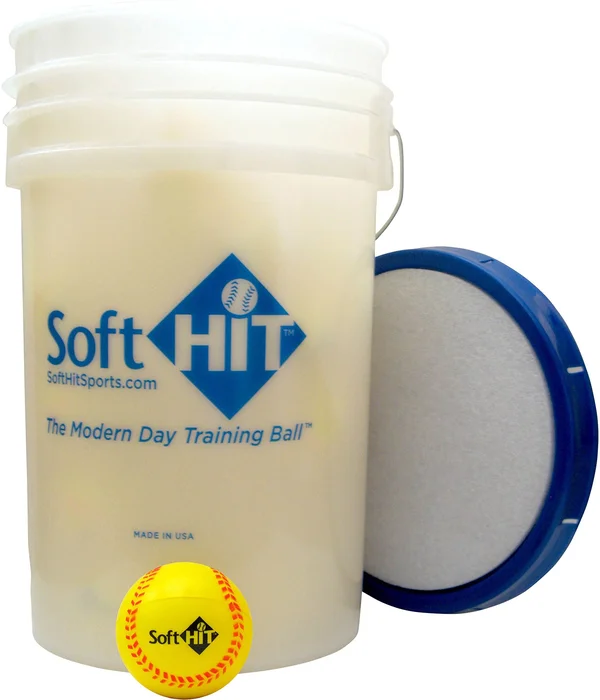 Soft Hit Bucket with Yellow Training Softball (18 Balls)
