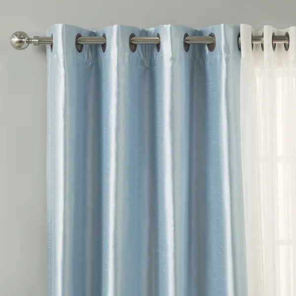 Aurora Home Mix & Match Faux Silk Blackout Tulle Sheer 4 Piece Panel Curtain Set - 52x84 - Navy