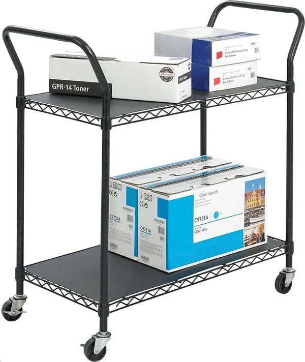 Safco Products 5337BL Wire Utility Cart with 2 Shelves Rated Up to 400 lbs. Black