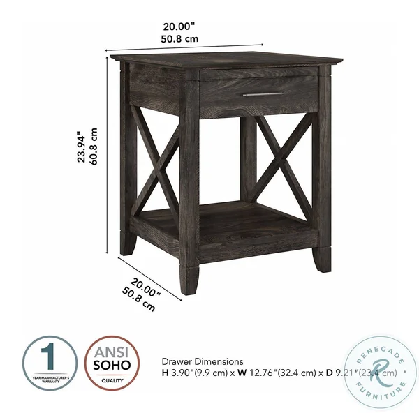 Bush Furniture Key West End Table with Storage - Dark Gray Hickory