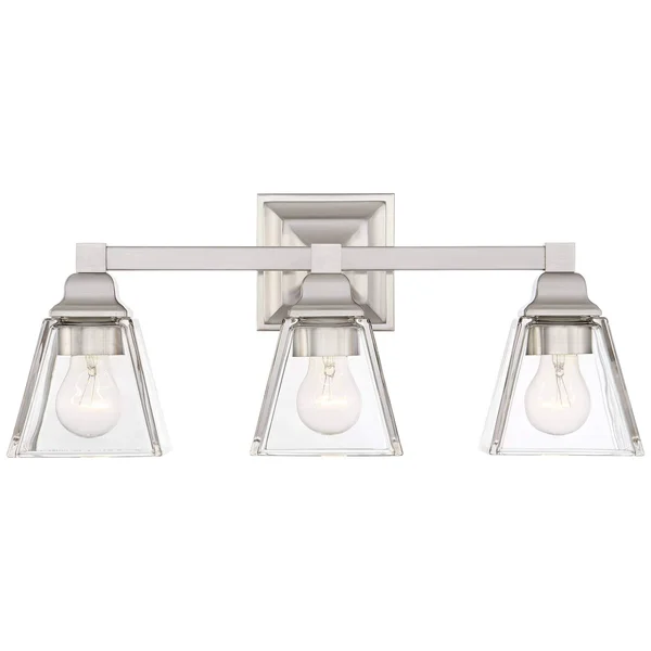Regency Hill Modern Wall Light Satin Nickel Hardwired 20x22 Wide 3-Light Fixture Clear Glass for Bathroom Vanity