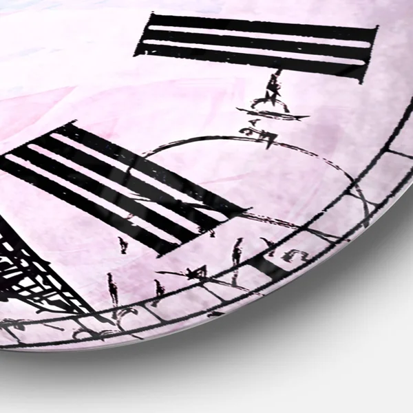 Designart 'Illustration with Paris Eiffel Tower' Vintage Oversized Wall Clock - 23 in. Wide x 23 in. High