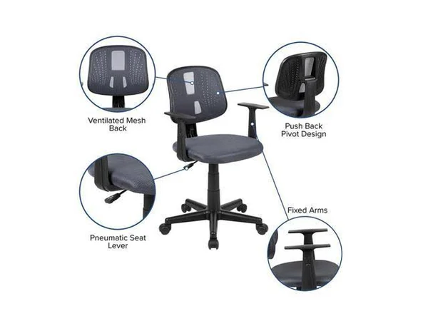Offex Mid-Back Gray Mesh Swivel Task Office Chair with Pivot Back and Arms