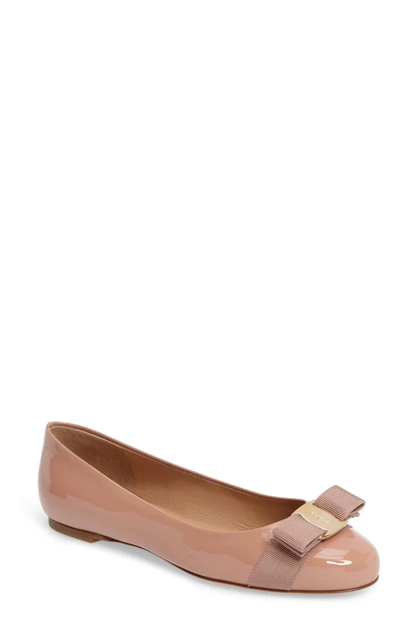 Salvatore Ferragamo Varina Patent Ballet Flats - New Blush
