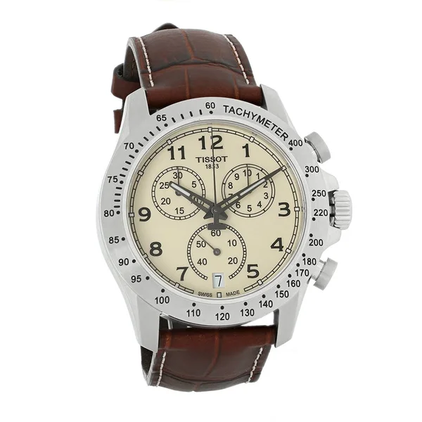 Tissot V8 Chronograph Leather Strap Watch - 43mm Brown/ Ivory/ Silver
