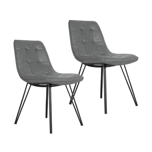 Porthos Home Rai Dining Chairs Set of 2 with Tufted PU Leather Upholstery and Sturdy Metal Legs (Sleek Armless Design)