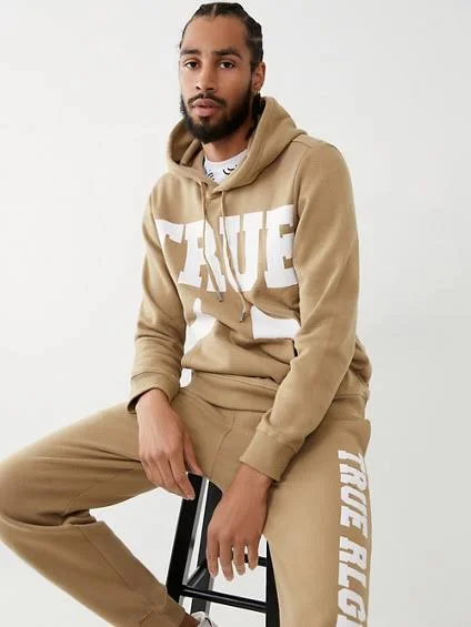 True Religion Men's Large Logo Hoodie - Beige - Size L