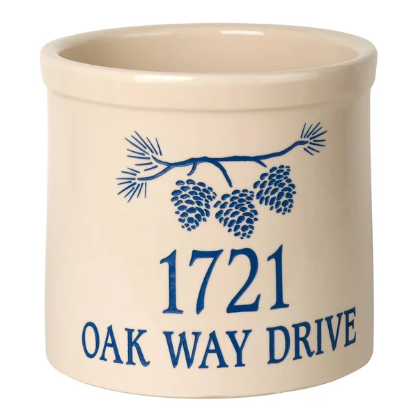 Personalized Pine Bough 2 Gallon Stoneware Crock - Blue - 9.75" x 9.75" x 9"