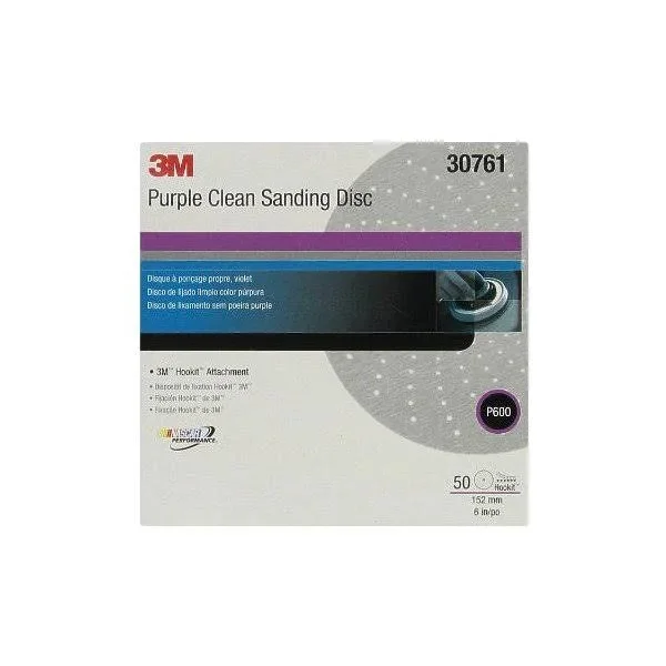 3M 30761 Purple Clean Sanding Hookit Disc 6 in P600 50 Discs/Box