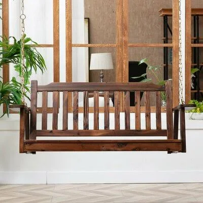 Porch Swing Seat Hanging Bench with Chains Wood Outdoor 4 ft Gracie Oaks Color: Burnt Brown