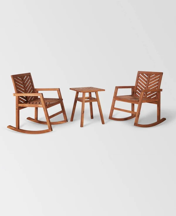 Walker Edison 3 Piece Outdoor Rocking Chair Chat Set - Dark Brown