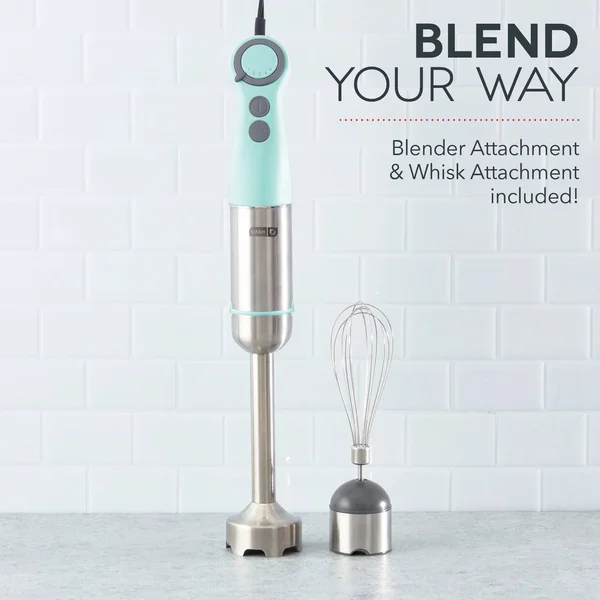 Dash Chef Series Immersion Hand Blender - 5 Speed Stick Blender with Stainless Steel Blades, Whisk Attachment and Recipe Guide Pi