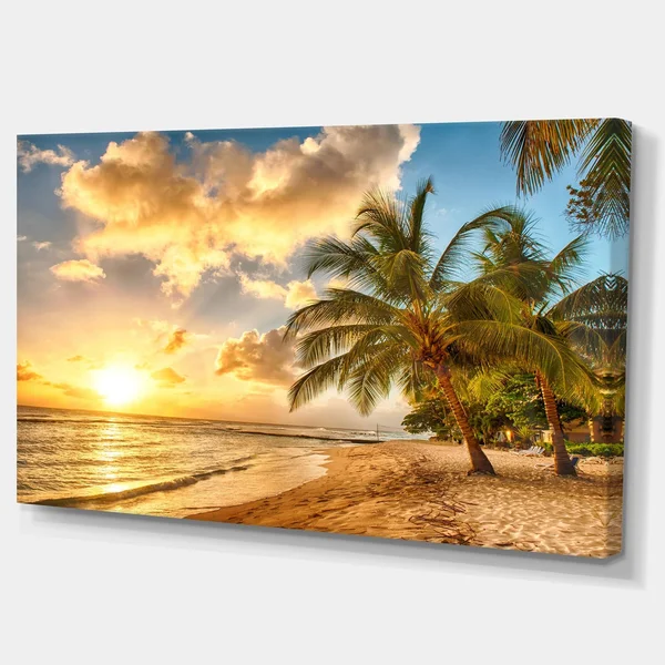 Designart &Gorgeous Beach of Island Barbados & Modern Seascape Canvas Artwork, Size: 46 inch x 36 inch