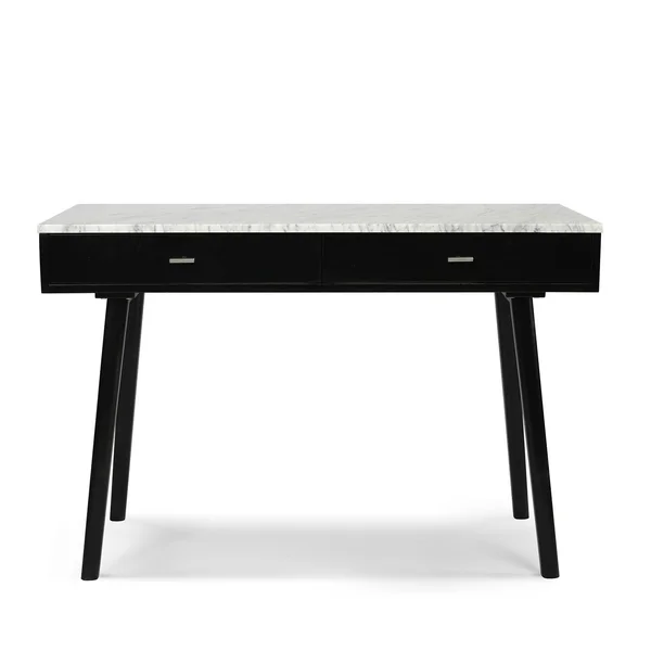 Viola 44x22 Rectangular Italian Carrara White Marble Writing Desk with Black Legs