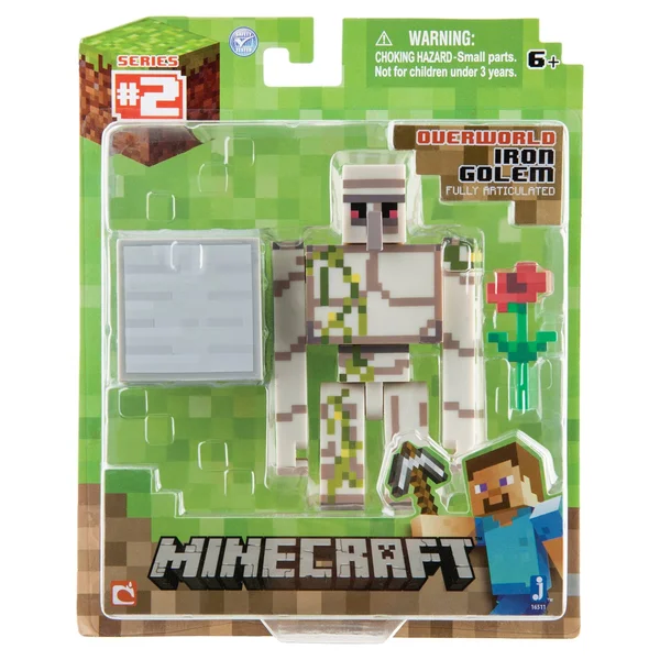 Jazwares Minecraft - Iron Golem Figure with Block of Iron & Poppy - 3 in