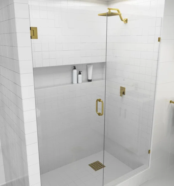 Glass Warehouse GW-WH-52-5-SB 52.5x22 x 78x22 Hinged Frameless Shower Door Finish: Satin Brass
