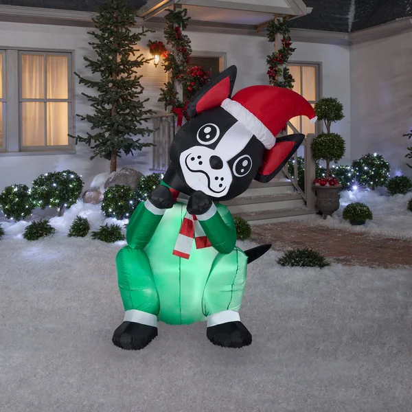 6& Animated Airblown Begging Dog Boston Terrier Christmas Inflatable, 72.05 in x 40.55 in x 63.78 in