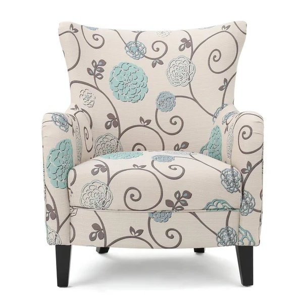Noble House Charlotte Fabric Club Chair - White and Blue Floral
