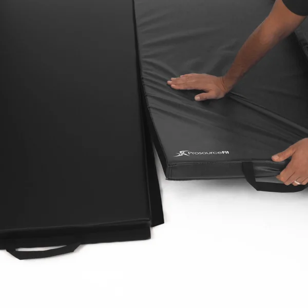 Prosource Tri-Fold Folding Thick 6&x4& Exercise Mat with Carrying Handles for Tumbling/Martial Arts, Black