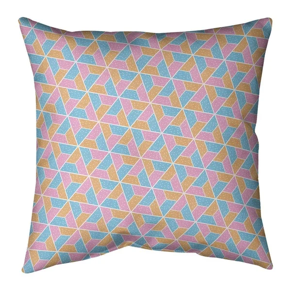 Three Color Trapezoids Throw Pillow - 16 x 16 - Blue Purple & Pink - Linen