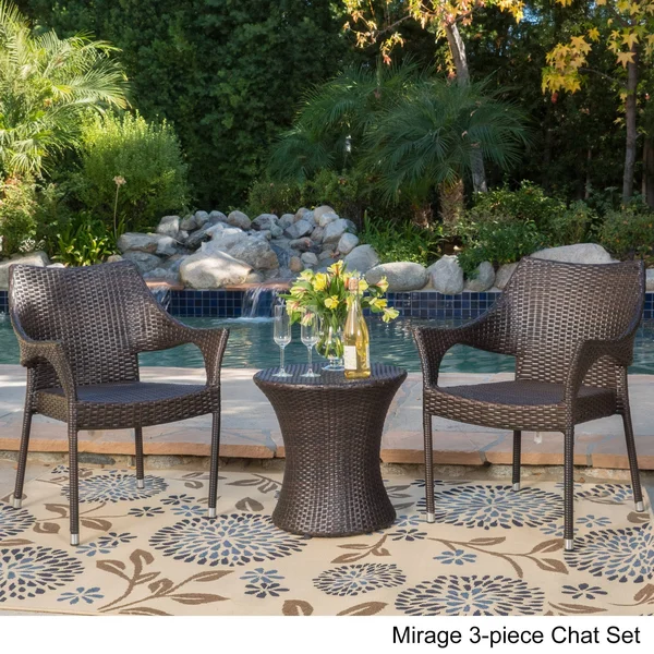 Mirage 3PC Wicker Stacking Chair Chat Set - Brown - Christopher Knight Home