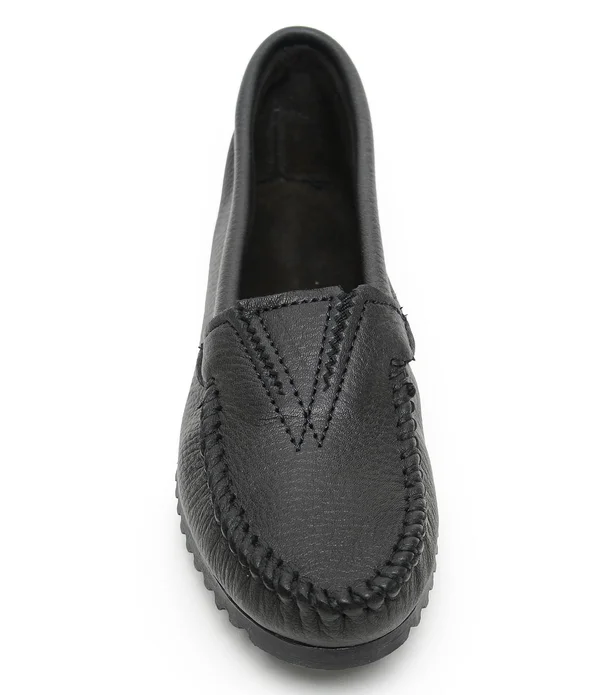 Minnetonka Deerskin Gore Front Flat - Women's - Black
