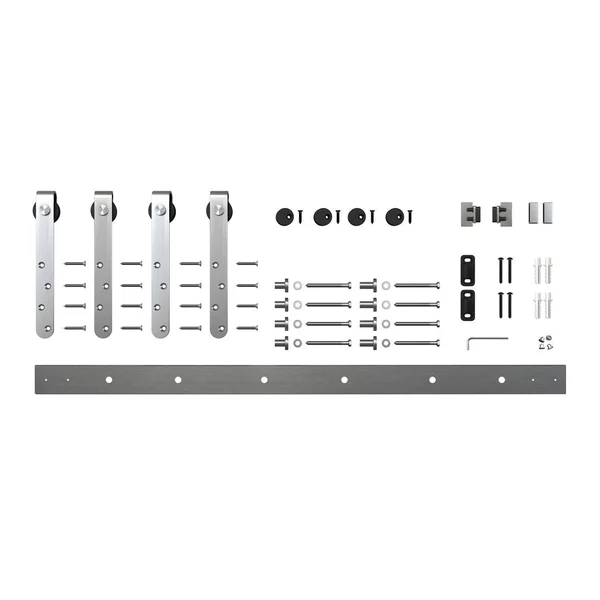 Solid Steel Mini Sliding Standard Double Barn Door Hardware Kit American Pro Decor Finish Stainless Steel, Track Length 60 in.
