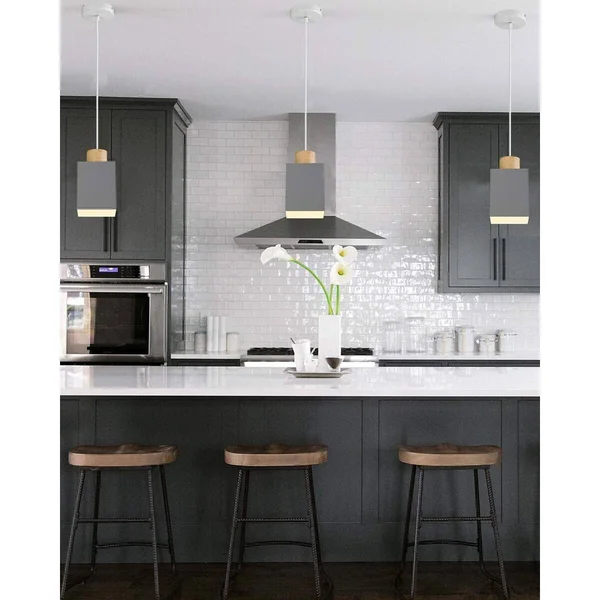Modern Square Pendant Light with Grey Color Adjustable Pendant Lamp Fixture - Grey PL-1120 - 4.7 x 4.7 x 40.6 inches