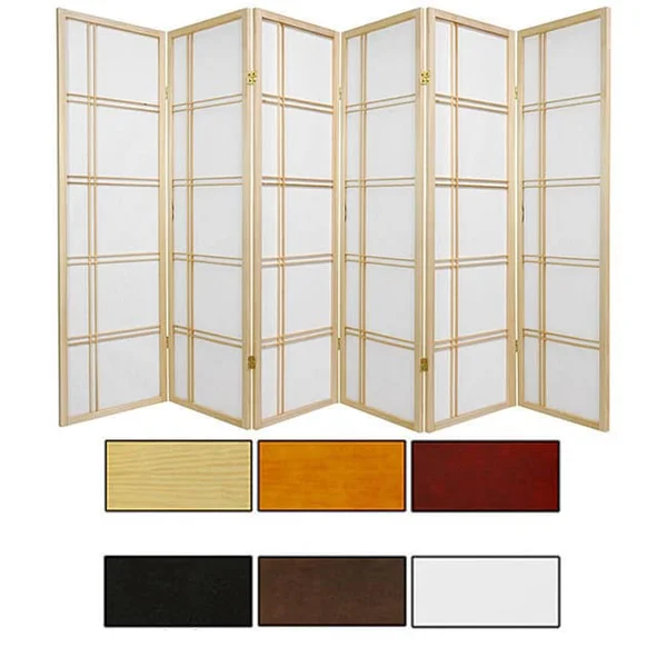 Oriental Furniture 5 ft. Tall Double Cross Shoji Screen - 4 Panel - Black