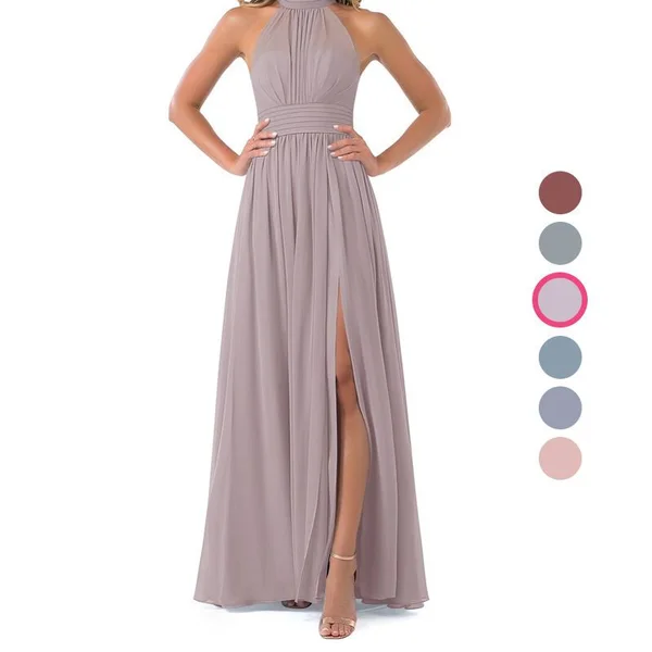 Azazie A-Line/Princess Halter Floor-Length Chiffon Bridesmaid Dresses - Dusk