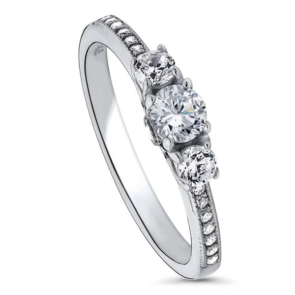 BERRICLE Sterling Silver Round Cubic Zirconia CZ 3-Stone Anniversary Promise Wedding Engagement Ring 0.6 CTW Size 4