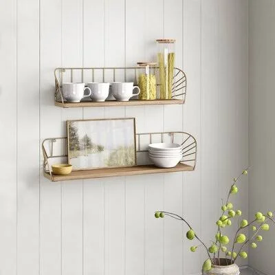 Harlee Floating Shelf Sand & Stable Finish: Gold/Natural Wood