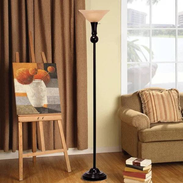 72x22 3-Way Metal Uplight Floor Lamp with Frosted Amber Glass Shade Black - Cresswell Lighting