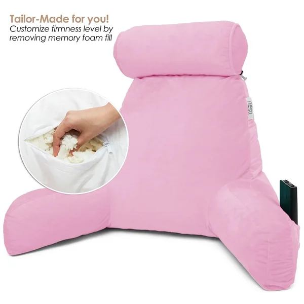 Nestl Bed Rest Reading Pillow with Arms - Premium shredded Memory Foam TV Pillow Foam Silver Single Medium Specialty Pillow