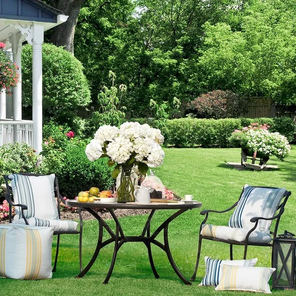 Madison Park Newport Printed Stripe 3M Scotchgard Outdoor Square Pouf