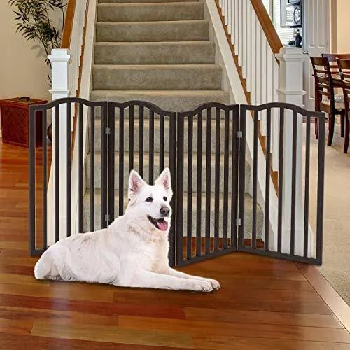Wooden Pet Gate- Tall Freestanding 4-Panel Indoor Barrier Fence