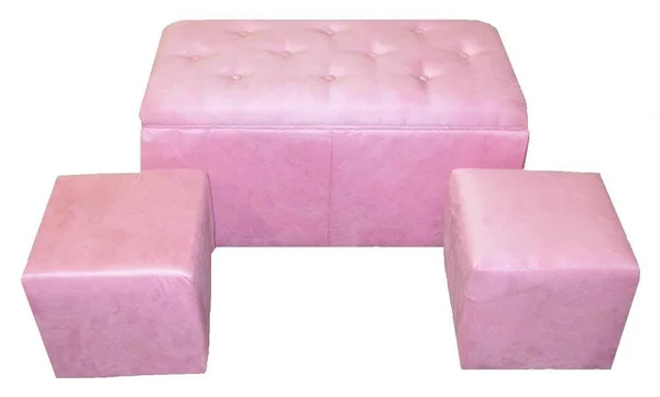 Ore International Microfiber Storage Bench with 2 Matching Ottomans, Pink