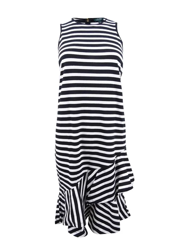 Lauren Ralph Lauren Women's Sleeveless Striped Cotton Dress (XXL, Black)