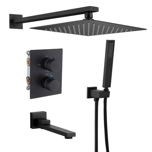 Constant Temperature In-Wall Shower Set - Concealed Smart Shower, All-Copper Shower Box Embedded, Matt Black Concealed Shower 913