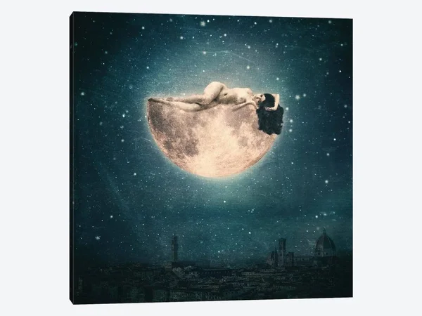 Paula Belle Flores Paintings Canvas Art Prints - Moon Reverie ( People art)